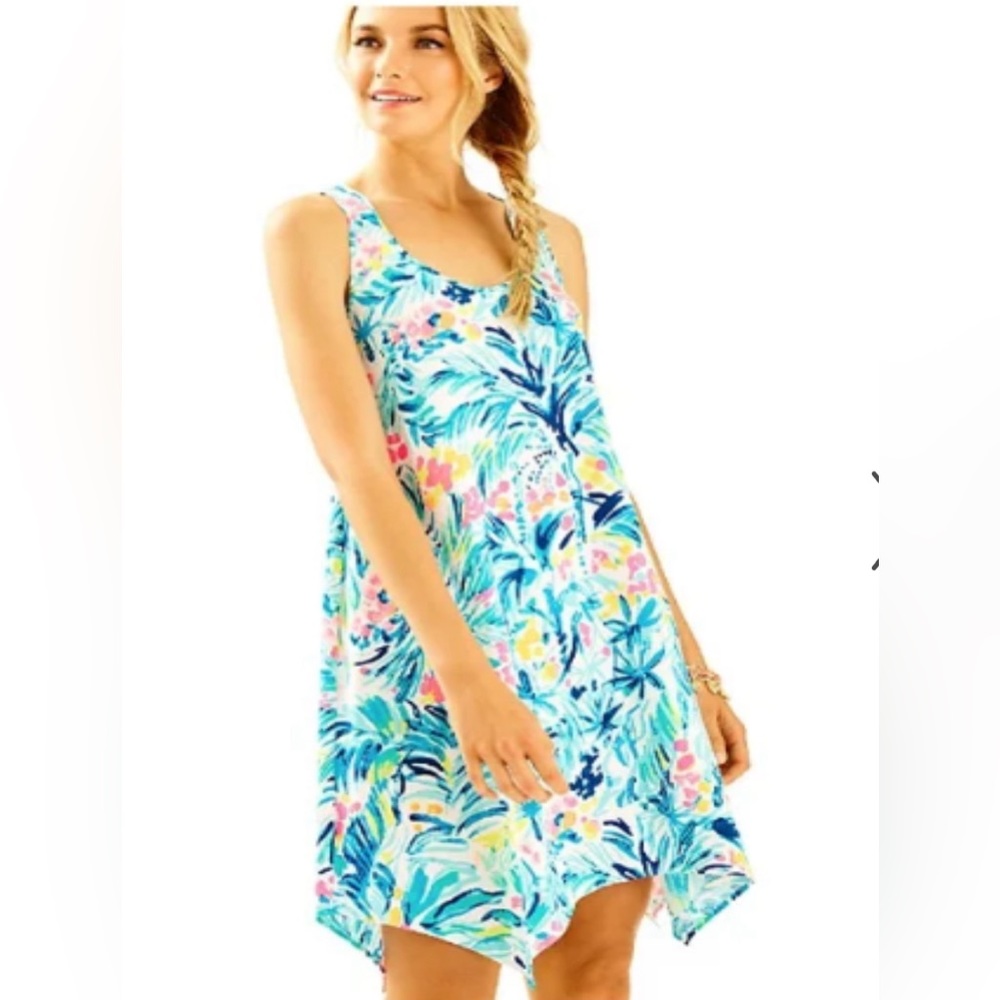 LILLY PULITZER Melle Trapeze Dress Serene Blue Tippy Top Racerback cotton